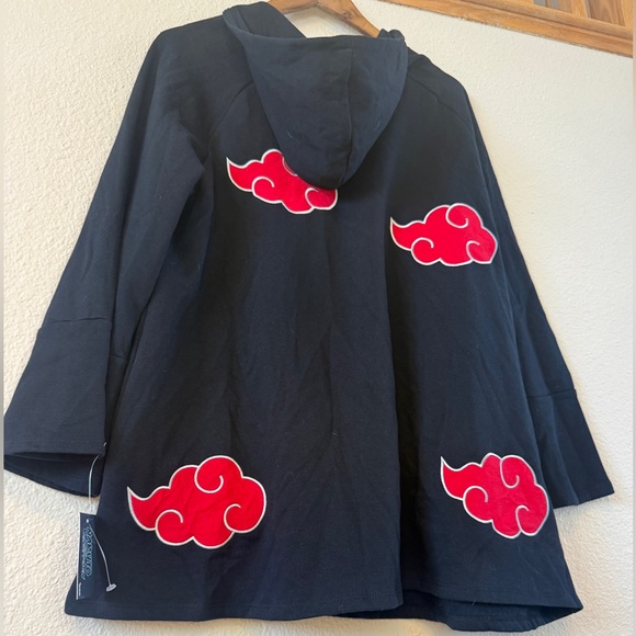 Hooded Zip Up Jacket - Black w/ Red Clouds, Unisex —Med, Naruto Shippuden, Anime - Picture 8 of 13